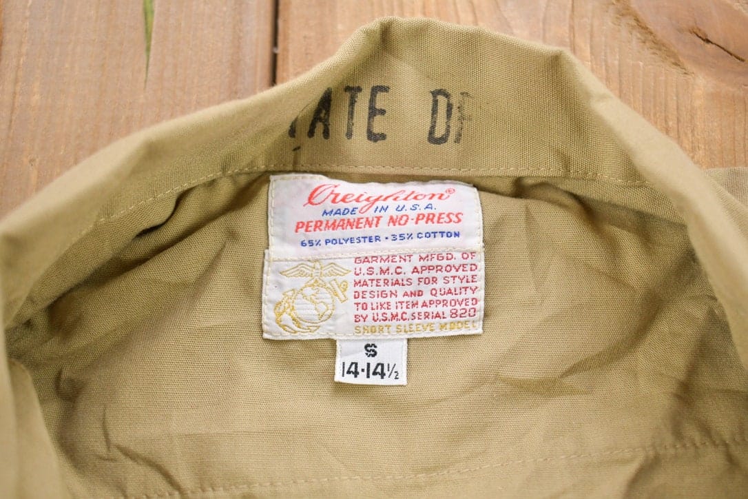 Vintage 1990s USMC Military Beige Blank Button Up Shirt Men's S - Image 3