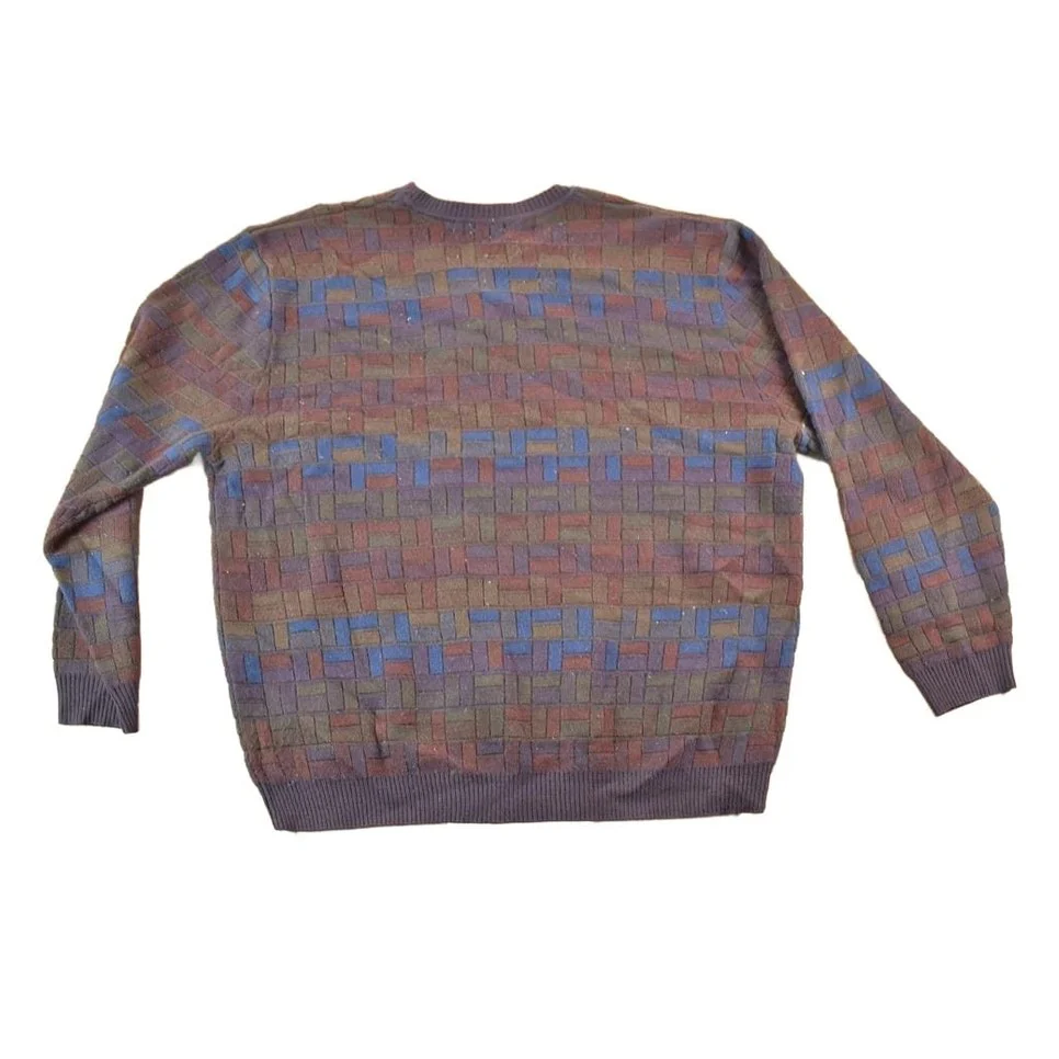 Vintage 1990s Van Heusen Knit Abstract Pattern Crewneck Sweater Mens L - Image 2