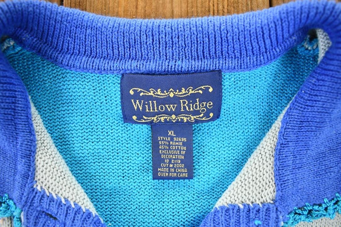 Vintage 1990s Willow ridge Embroidered Floral Heavy Knit Button Up Shirt Women's XL - Image 4