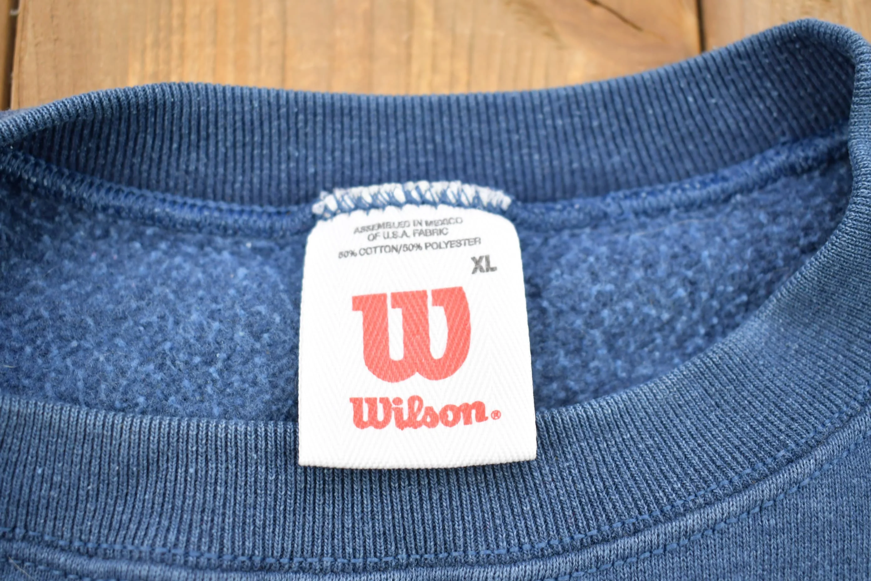 Vintage 1990s Wilson Blank Navy Blue Crewneck Sweatshirt Men's XL - Image 3