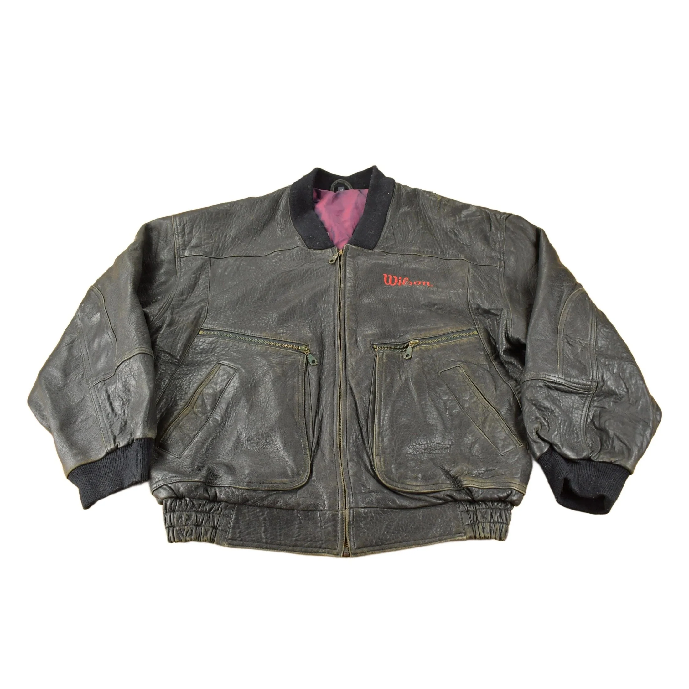 Vintage 1990s Wilson Golf & Tennis Team Embroidered Leather Bomber Jacket Men's Large - Image 2