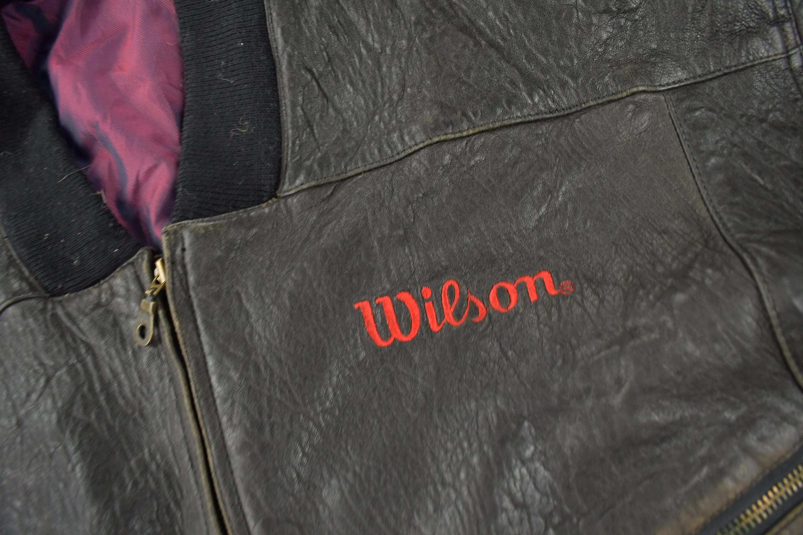 Vintage 1990s Wilson Golf & Tennis Team Embroidered Leather Bomber Jacket Men's Large - Image 5