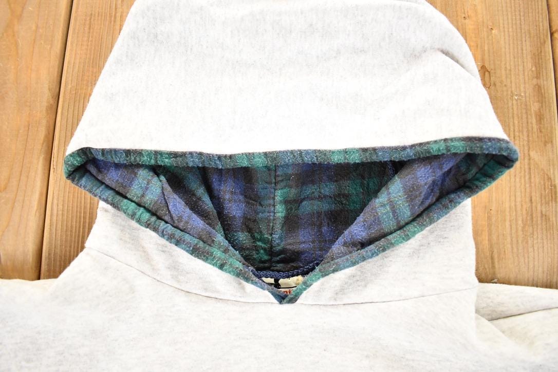 Vintage 1990s Winona Knits Plaid Lined Hoodie Sweatshirt Men's XL - Image 4