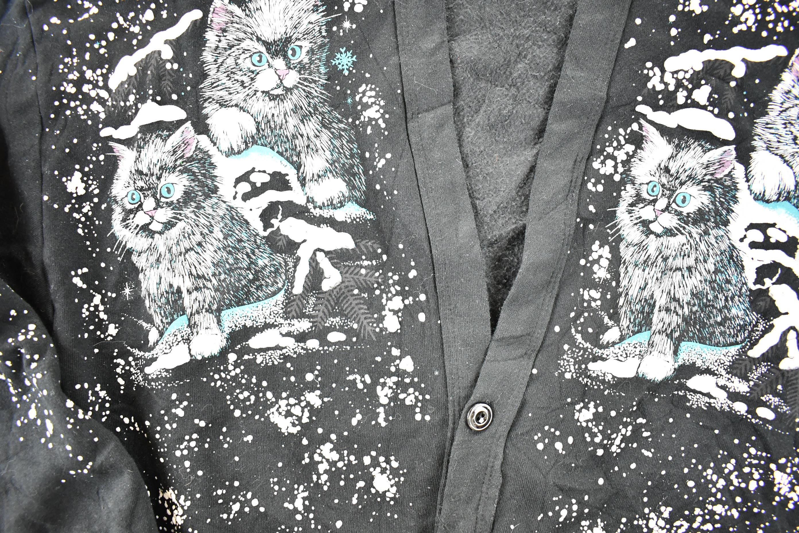 Vintage 1990s Winter Kitten AOP Cardigan Sweatshirt Women's XL - Image 4