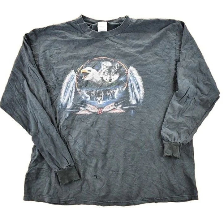 Vintage 1990s Wolf And Hawk Nature Crewneck Long sleeve Shirt Men's L