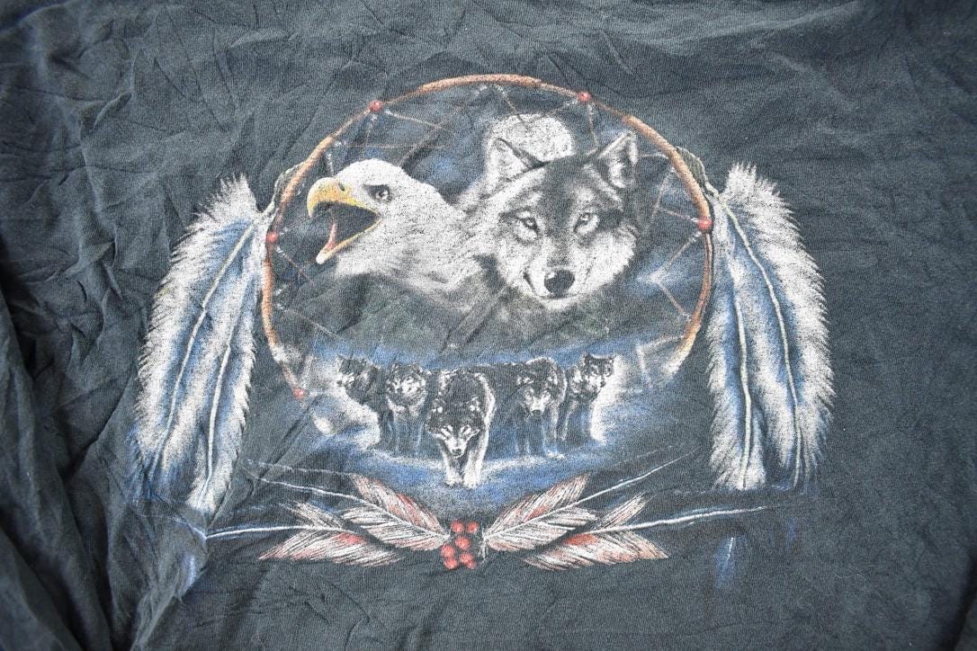 Vintage 1990s Wolf And Hawk Nature Crewneck Long sleeve Shirt Men's L - Image 3