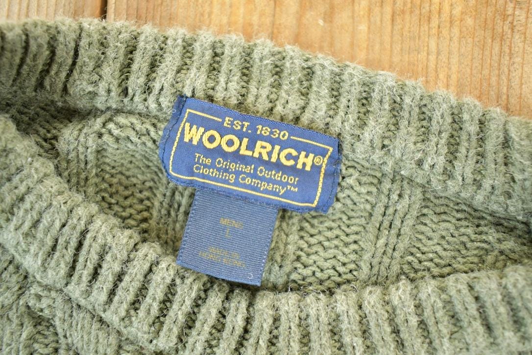 Vintage 1990s Woolrich Mens Cable Knit Crewneck Sweater Mens L - Image 3