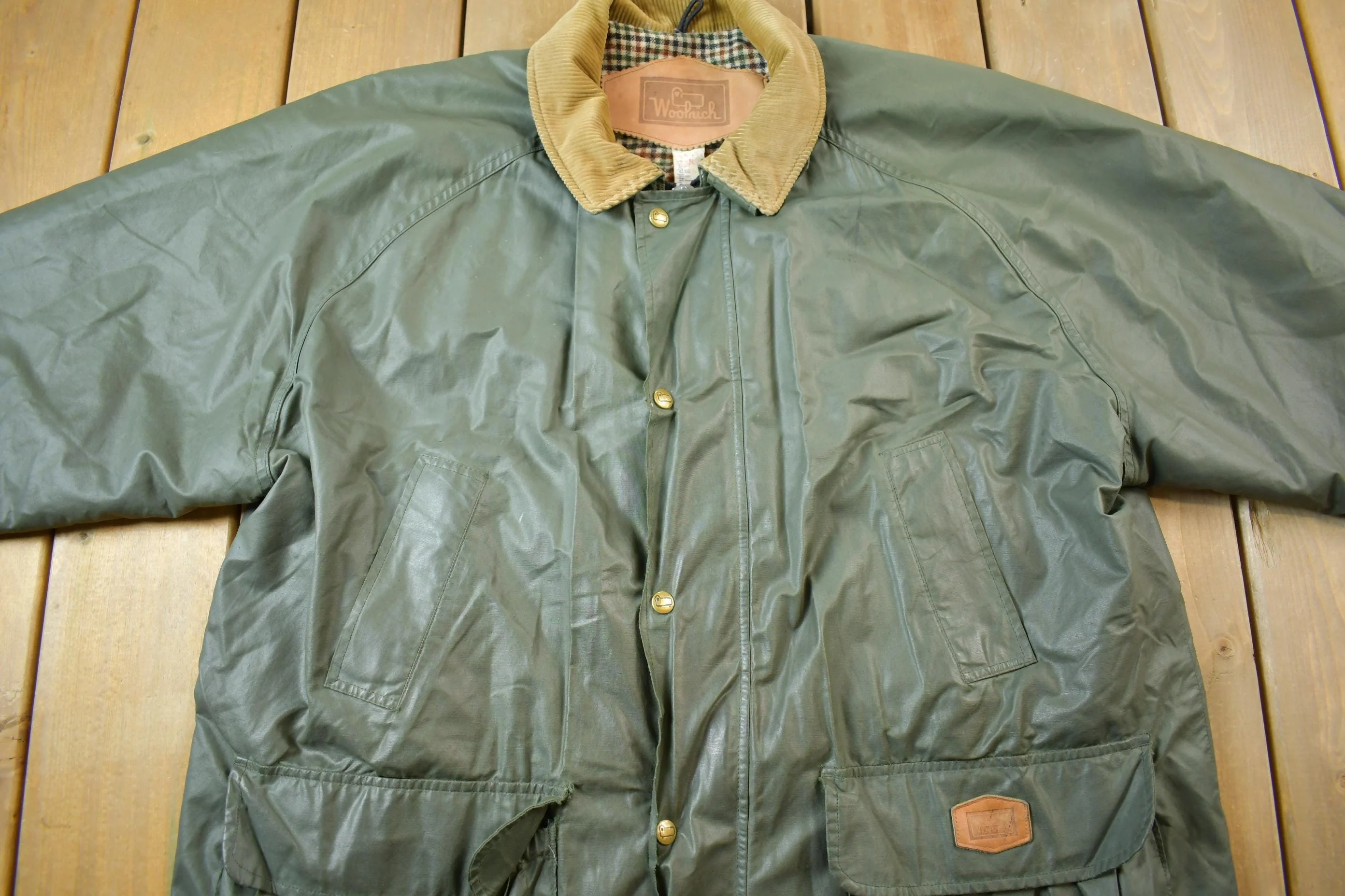 Vintage 1990s Woolrich Wool Lined Nylon Jacket Made In USA Men's XL - Image 3