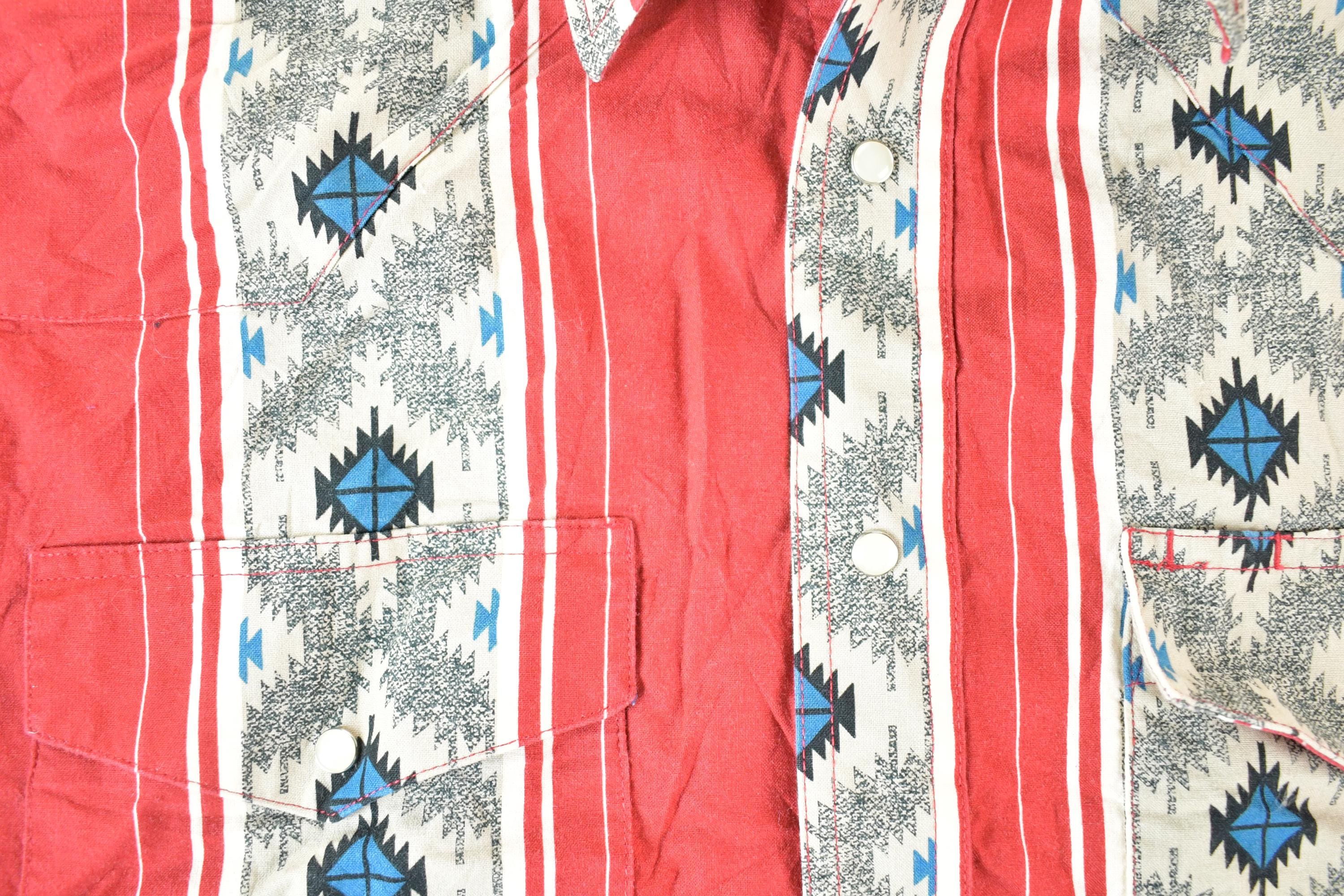 Vintage 1990s Wrangler Western Shirts Aztec Style Button Up Shirt Mens Large - Image 4