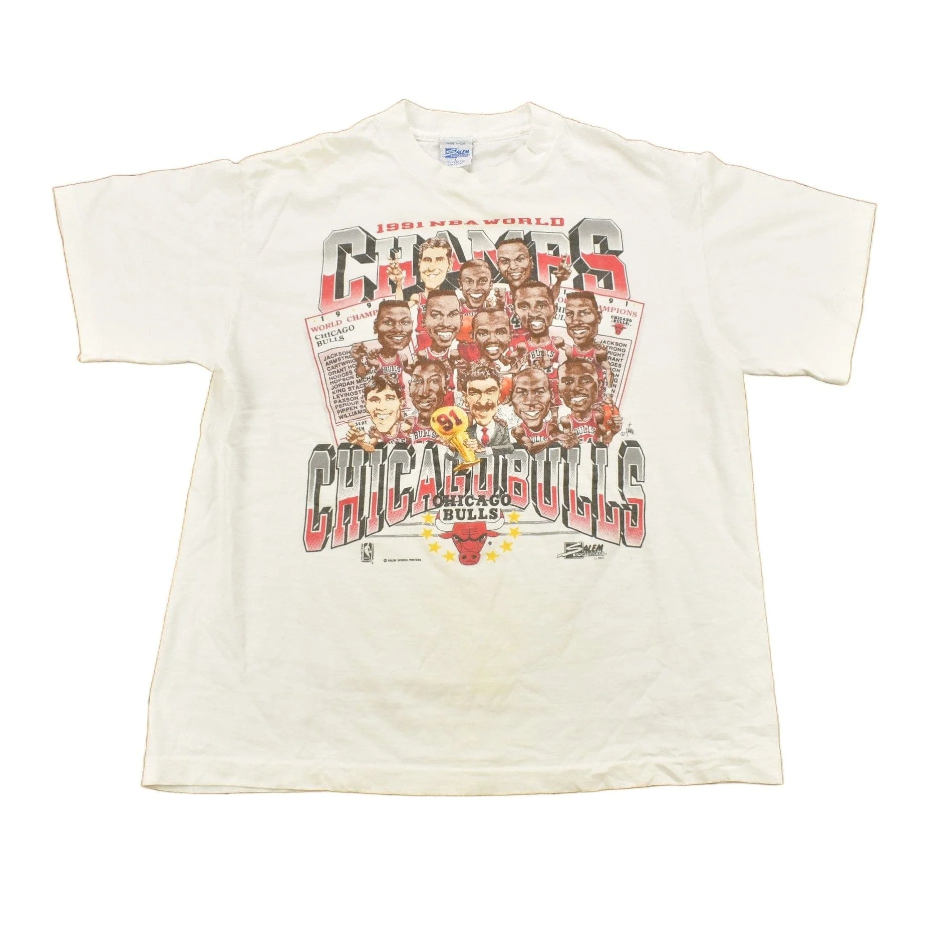 Vintage 1991 Chicago Bulls NBA World Champions T-Shirt Salem Made In USA Men's Large