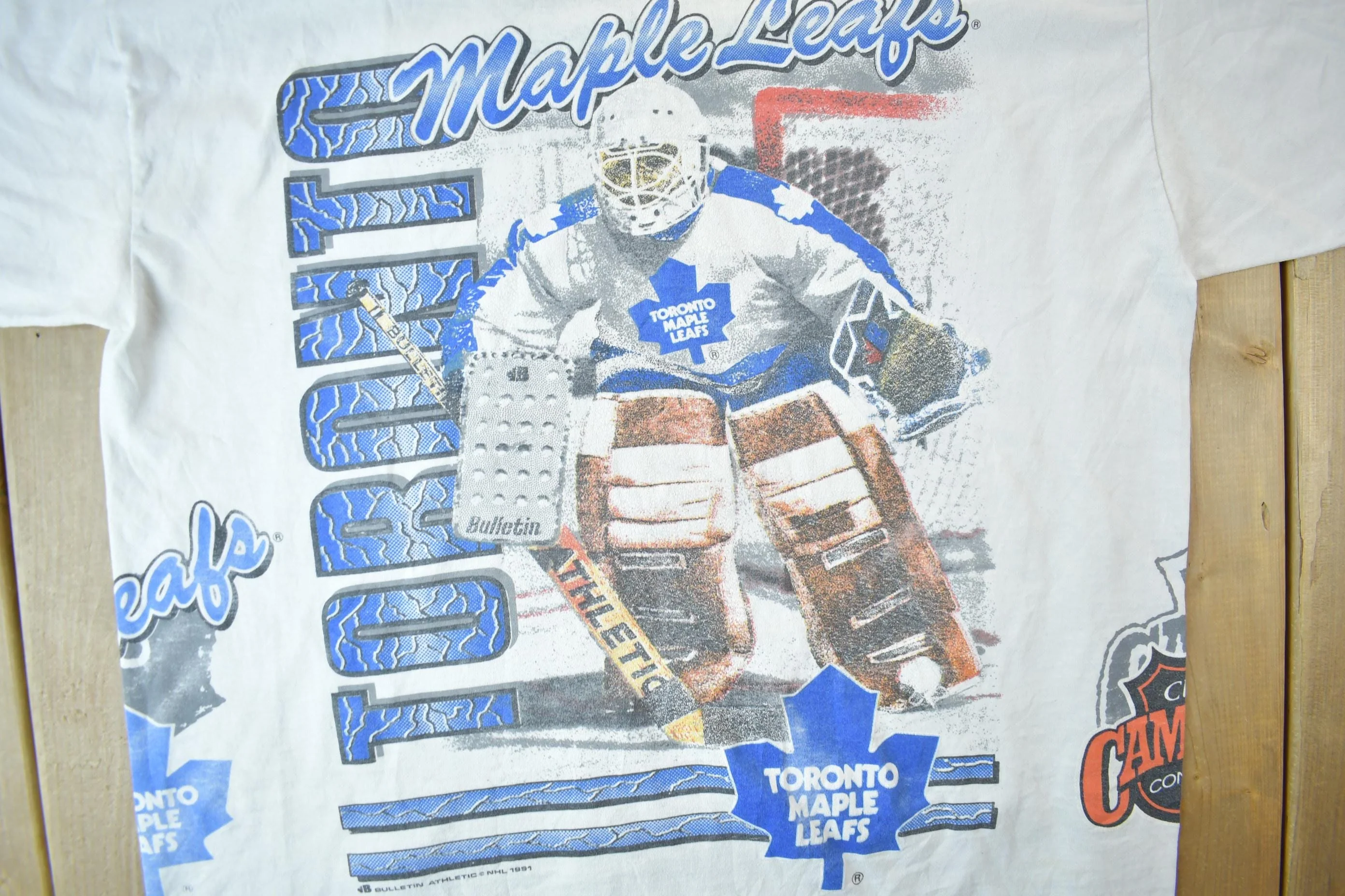 Vintage 1991 Toronto Maple Leafs NHL All Over Print Graphic T-Shirt Men's XL - Image 4