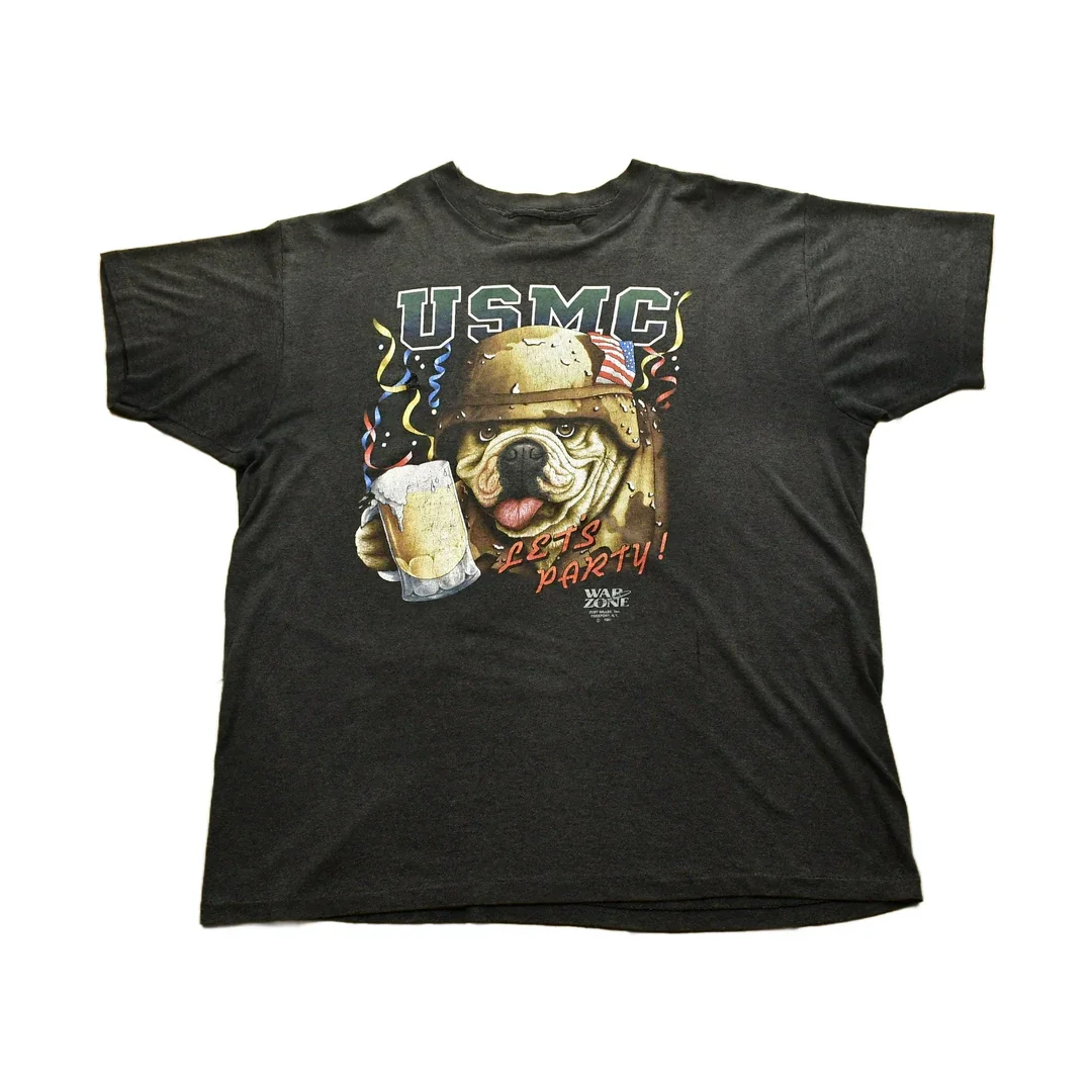 Vintage 1991 USMC War Zone 3D Emblem T-Shirt