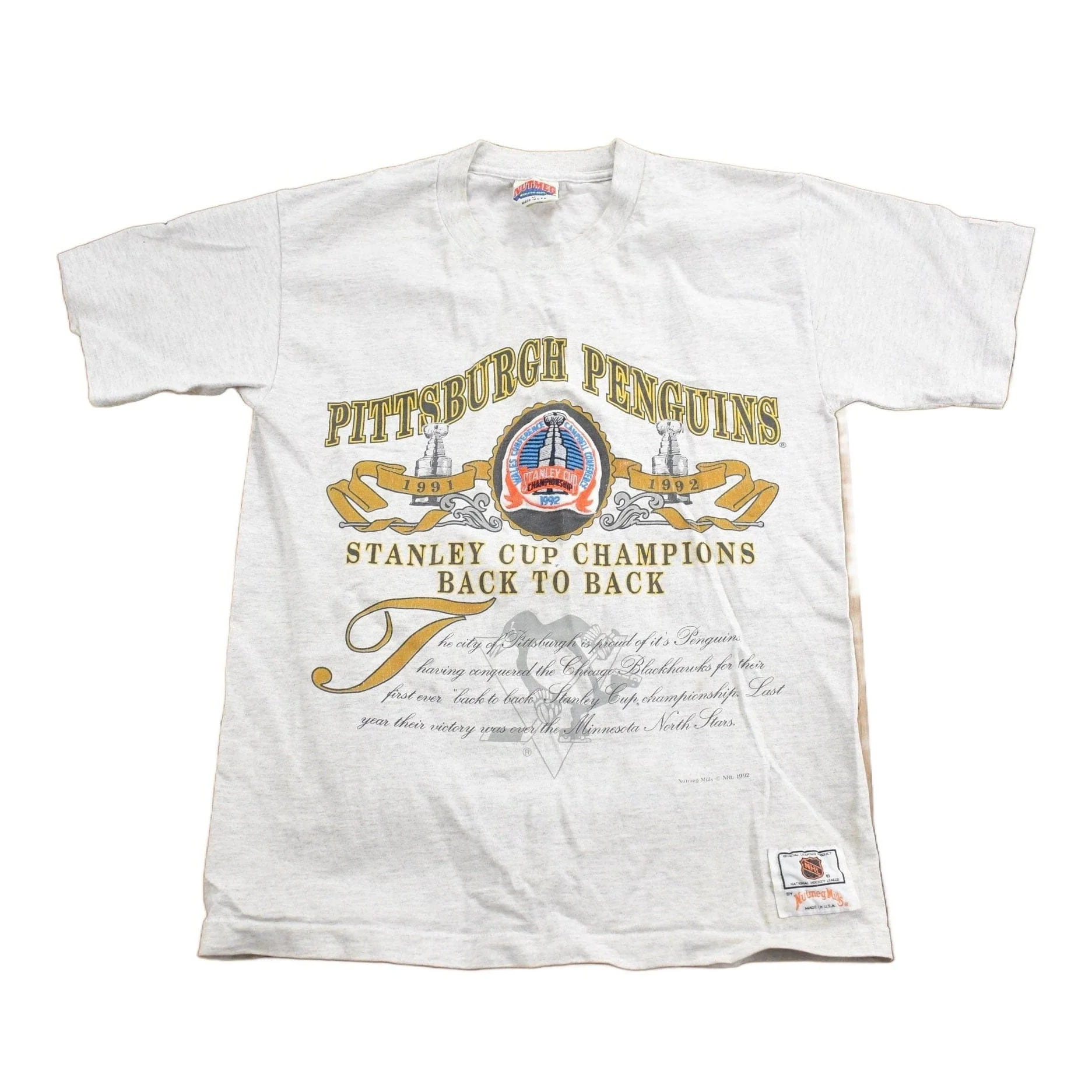 Vintage 1992 Pittsburgh Penguins NHL Stanley Cup T-Shirt Men's S