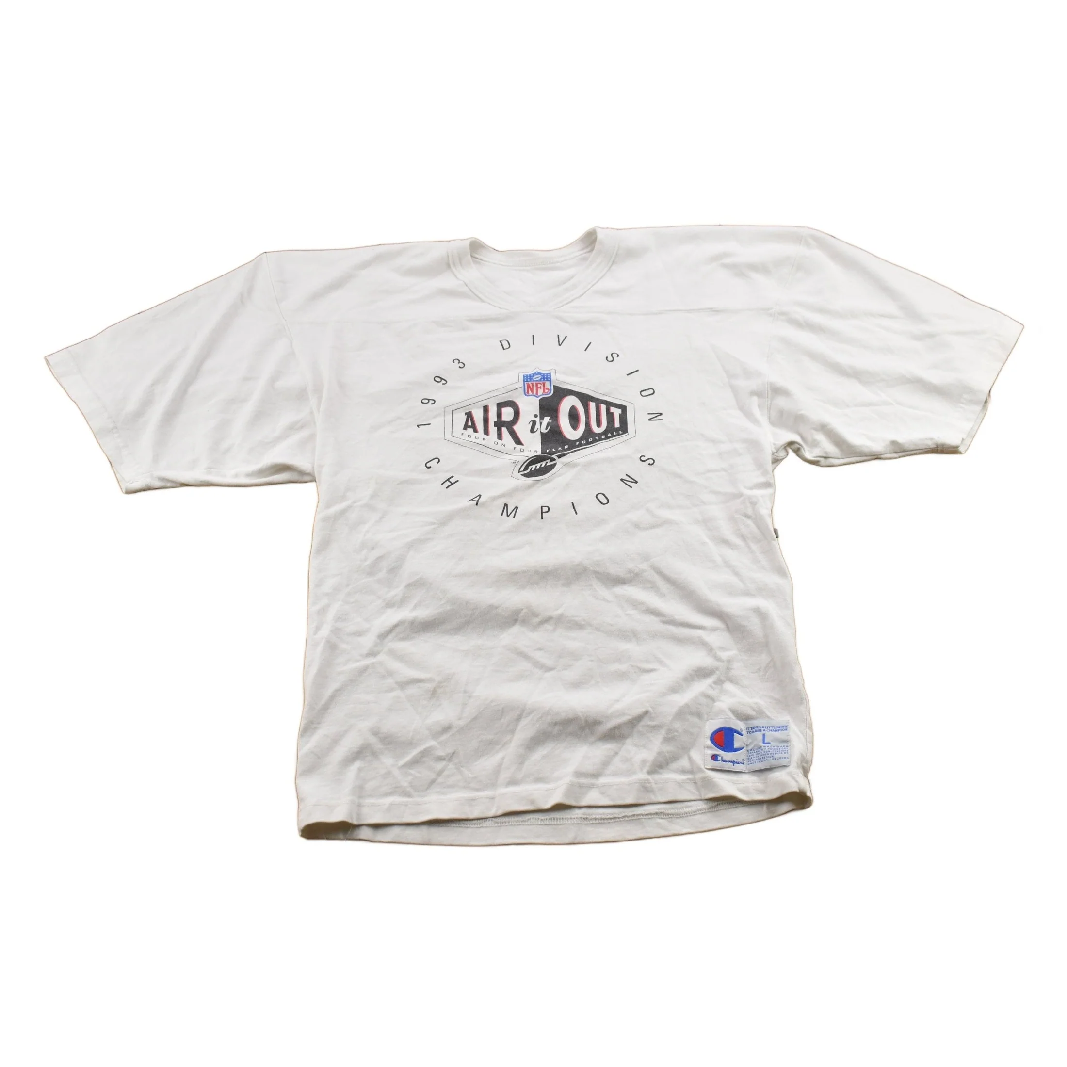 Vintage 1993 Air It Out NFL Flag Football Champions Crewneck Short Sleeve Sweatshirt Men's Medium