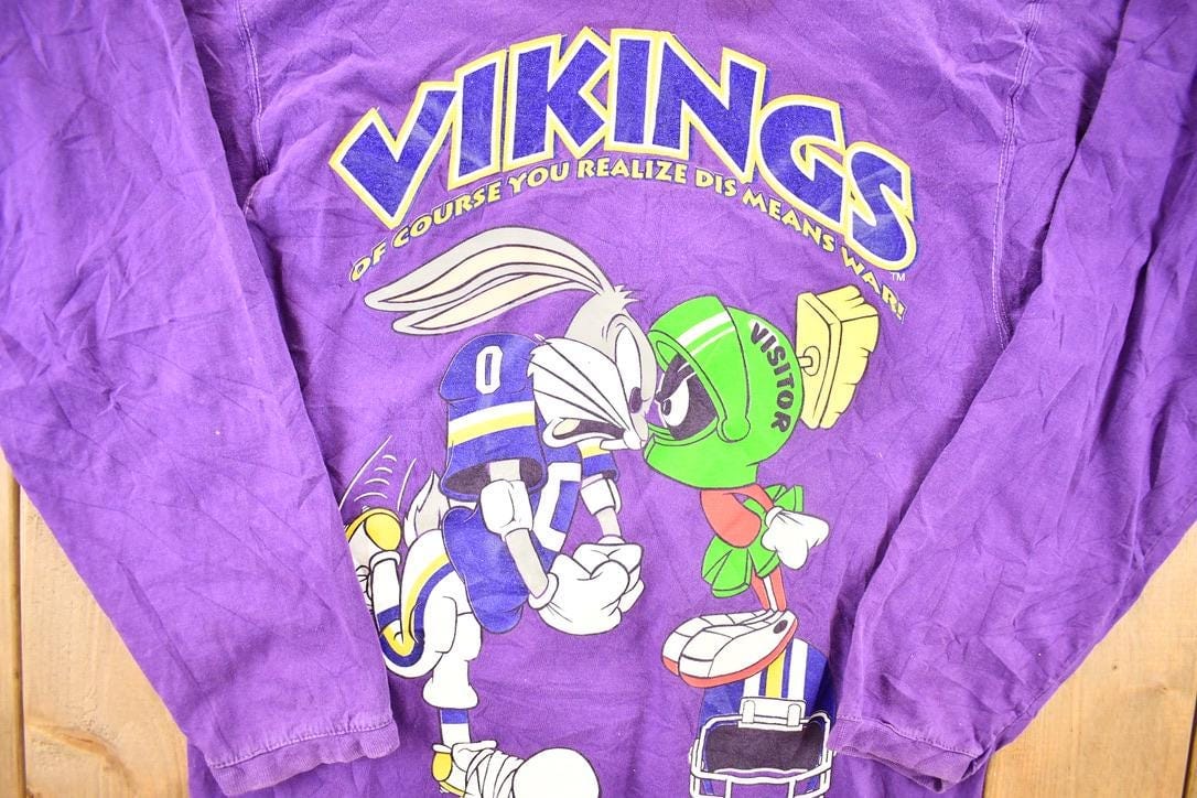 Vintage 1993 Vikings Bugs Bunny Marvin The Martian NFL Cartoon Crewneck Sweatshirt Men's S - Image 3