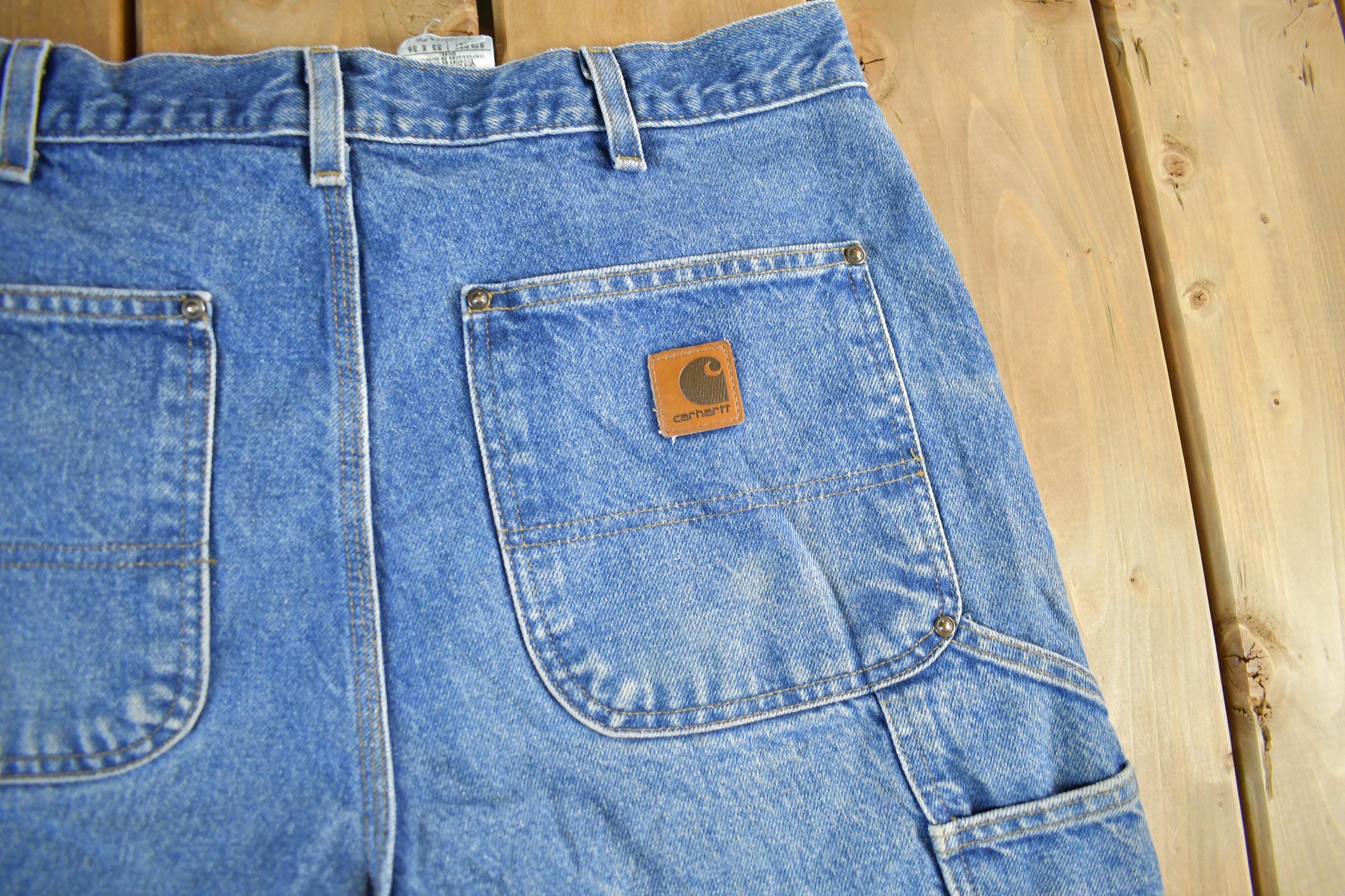 Vintage 2000s Carhartt Distressed Double Knee Denim Work Jeans Men's Medium 33 x 36 - Image 5