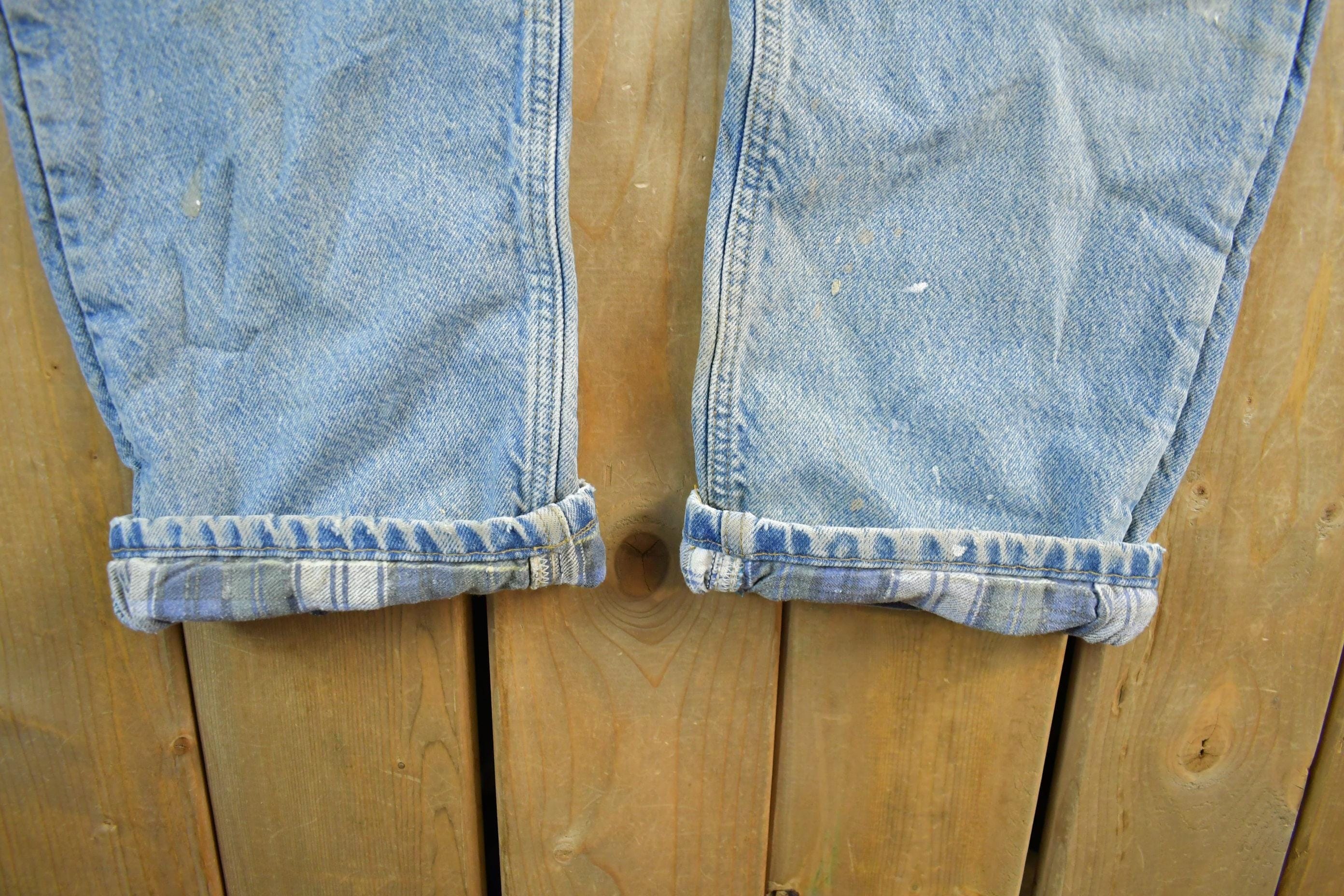 Vintage 2000s Carhartt Distressed Flannel Lined Denim Work Jeans Men's 34 x 33 - Image 4