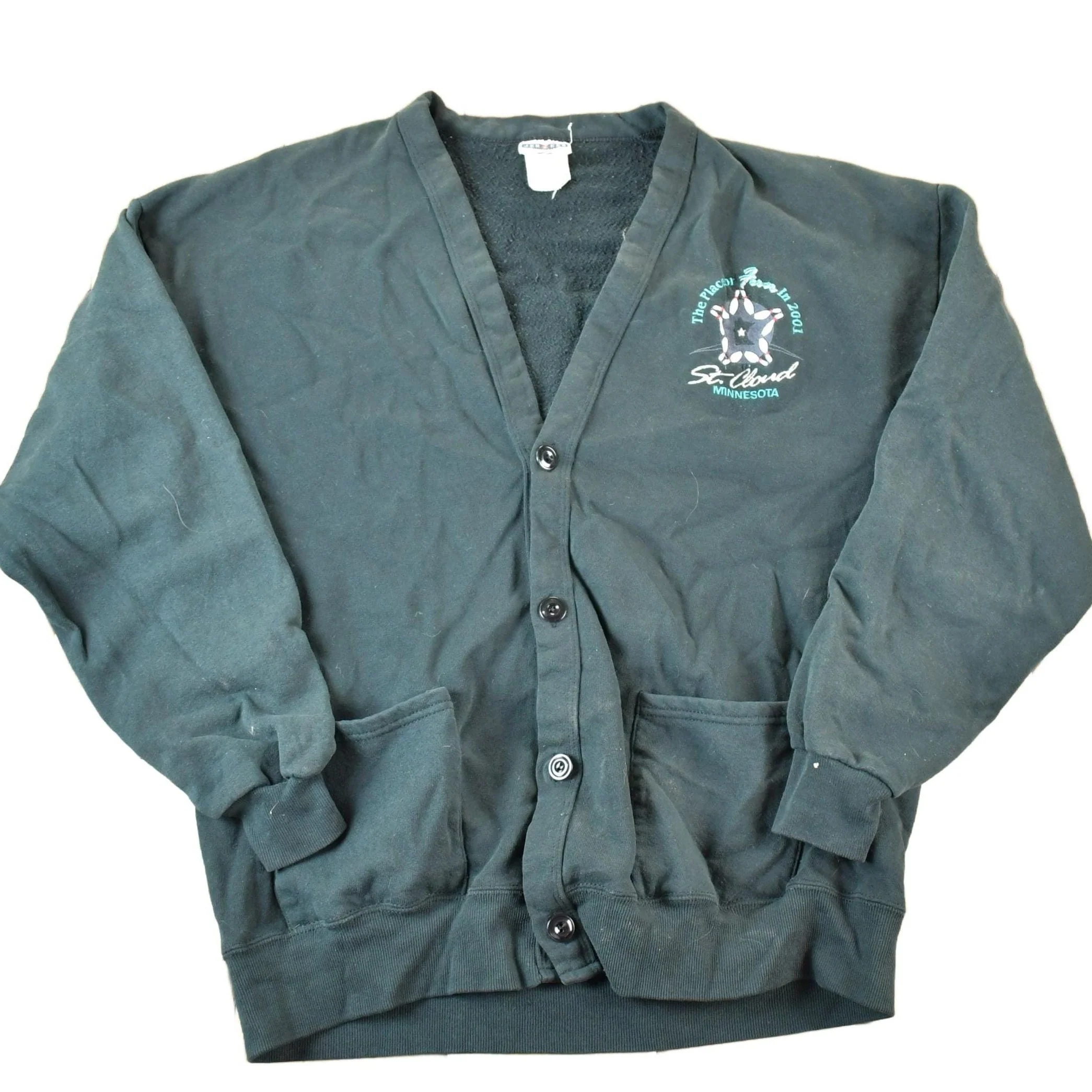 Vintage 2001 St Cloud Minnesota Bowling Cardigan Sweatshirt Mens L