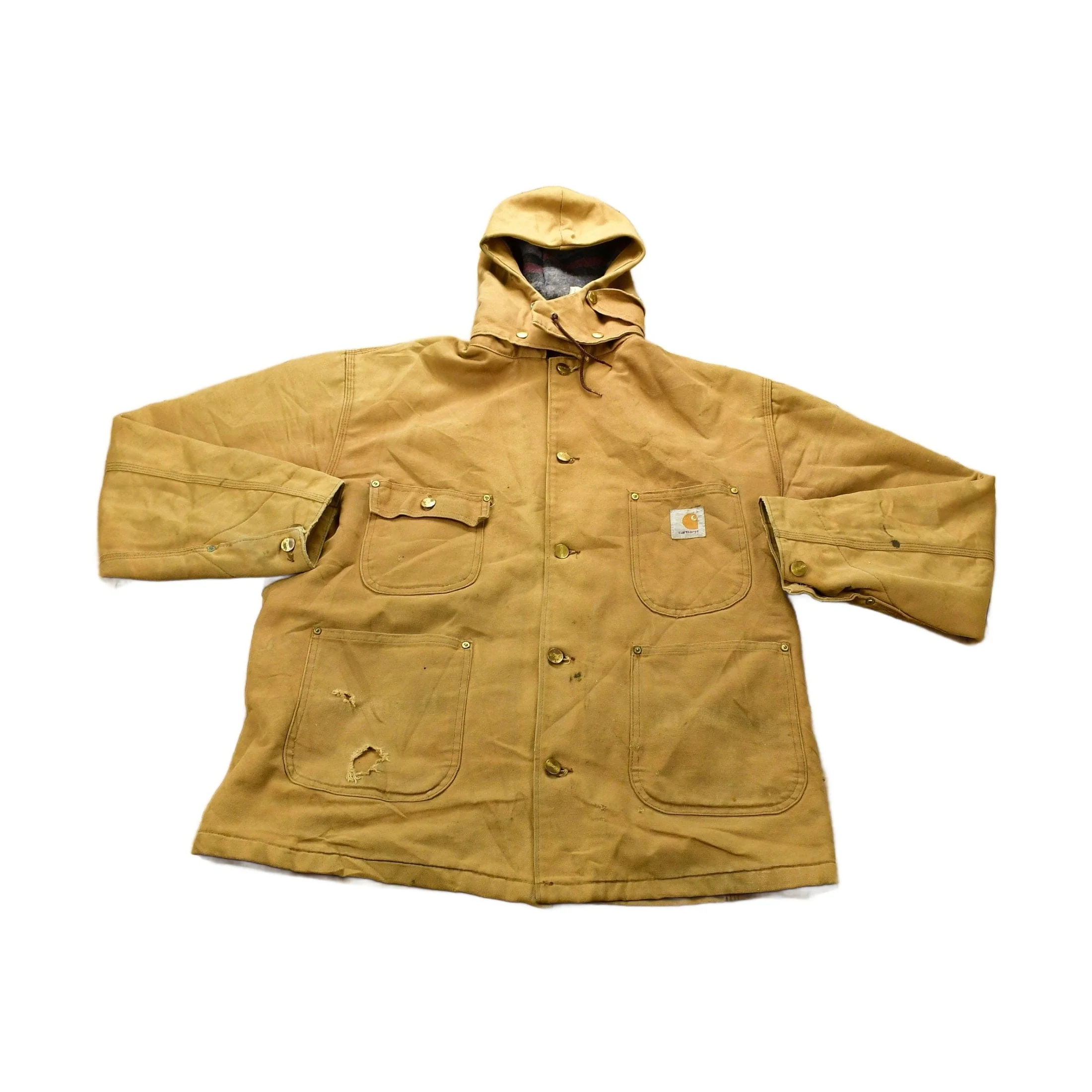 Vintage 1980s Carhartt Chore Coat Blanket Lined With Hood Men's XL