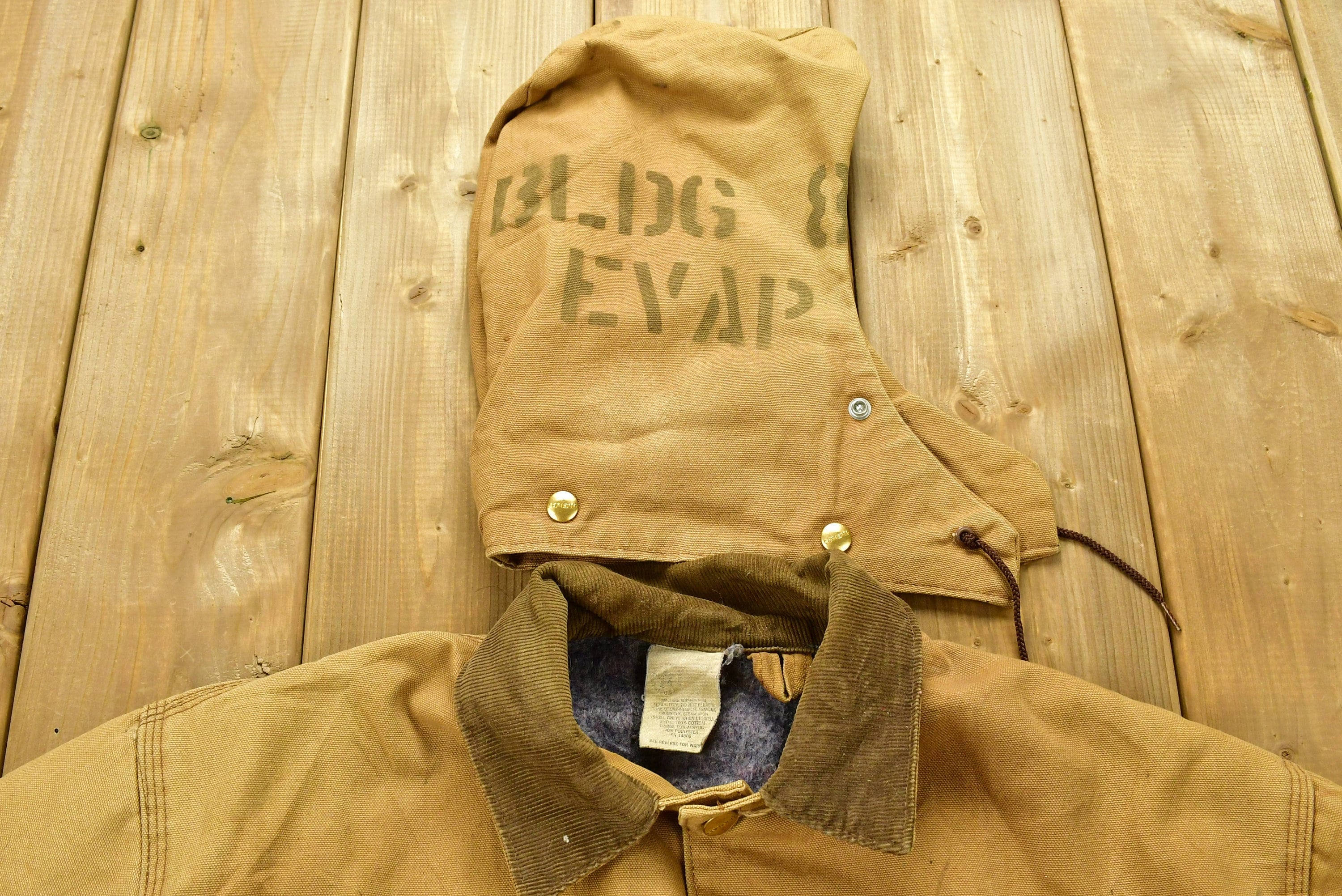 Vintage 1980s Carhartt Chore Coat Blanket Lined With Hood Men's XL - Image 3