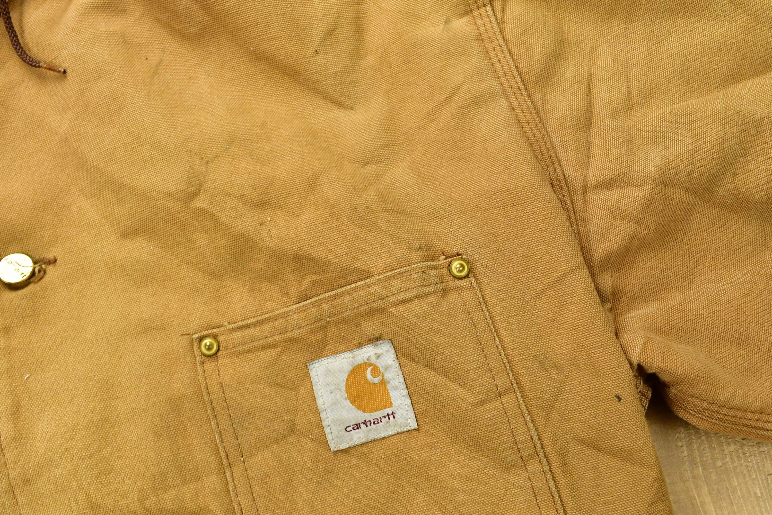 Vintage 1980s Carhartt Chore Coat Blanket Lined With Hood Men's XL - Image 5