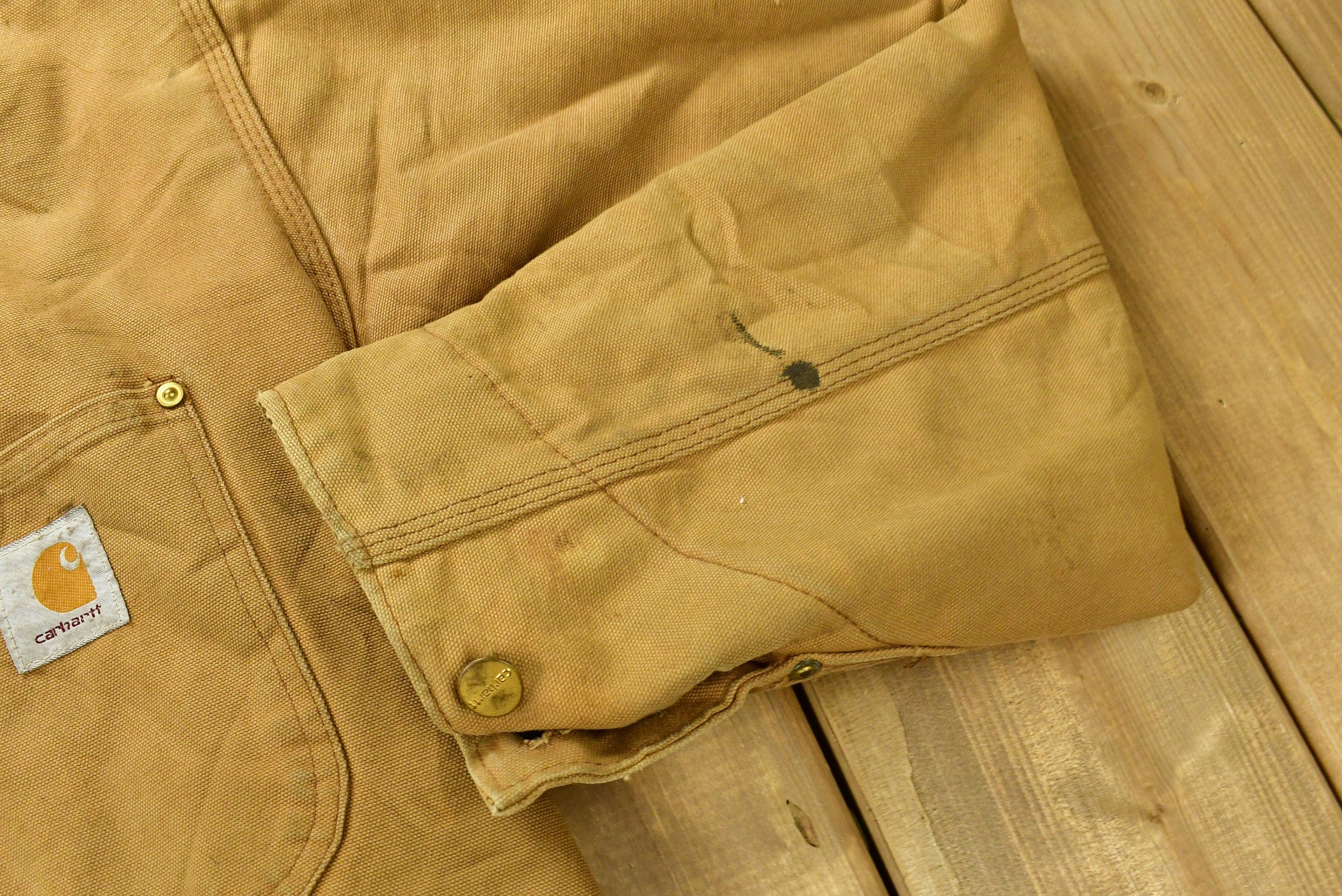 Vintage 1980s Carhartt Chore Coat Blanket Lined With Hood Men's XL - Image 8