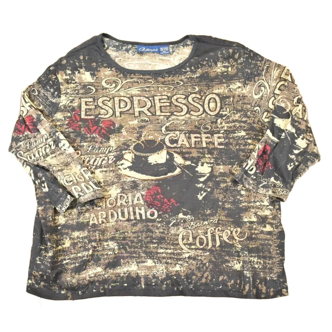 Vintage Y2K Espresso Coffee AOP Crewneck Shirt Women's XXL